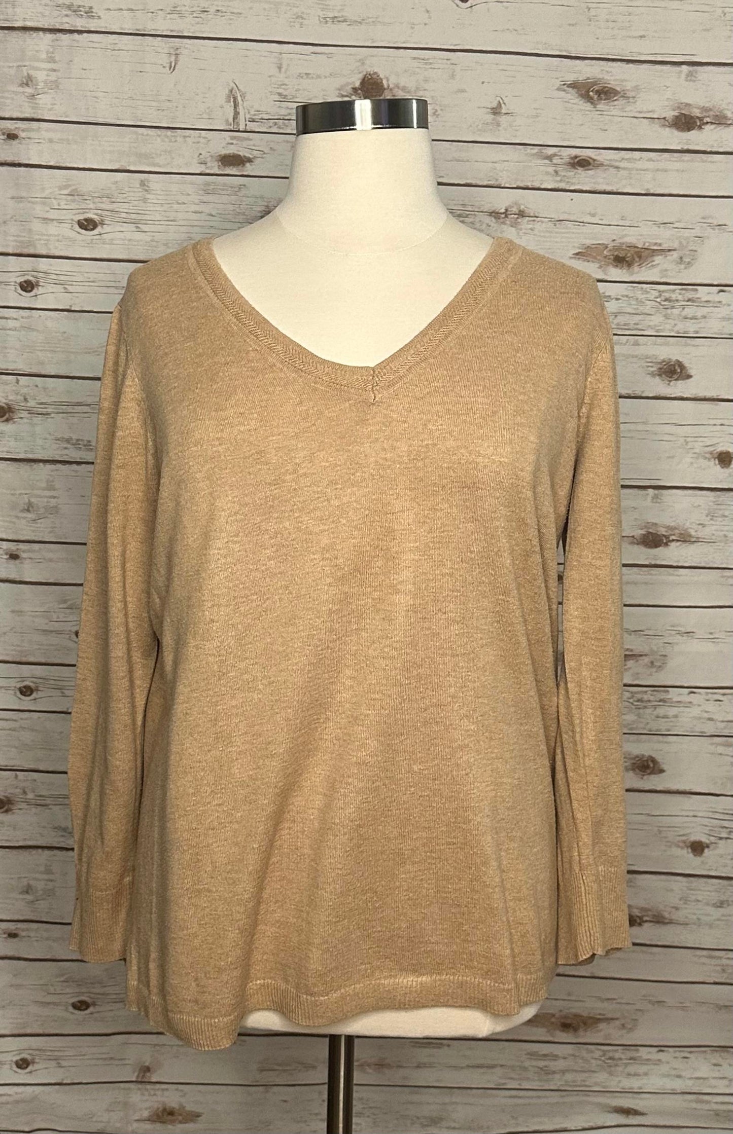 Talbots Plus lightweight tan cotton-blend V-neck sweater Size 2X