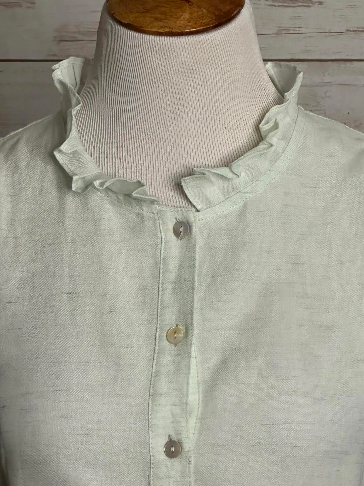 Worth New York pleated collar sleeveless button-up linen-blend shirt Size 12