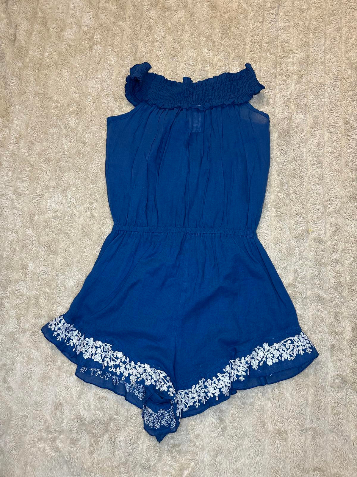 Lucky Brand blue cotton embroidered off-shoulder beach cover-up/romper Size S