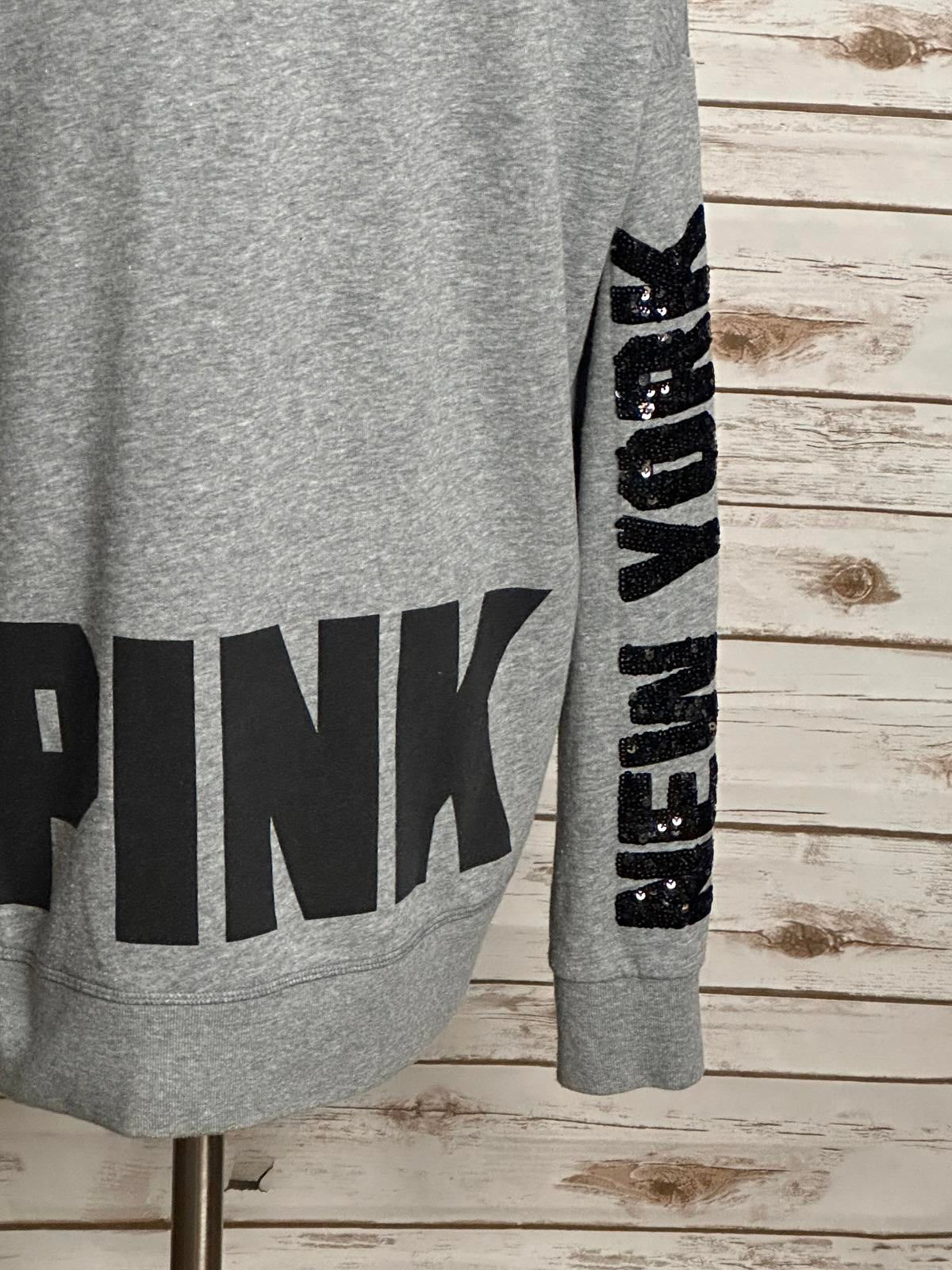 Victoria's Secret PINK sequin 'New York' cowl neck fleece sweatshirt Size Large