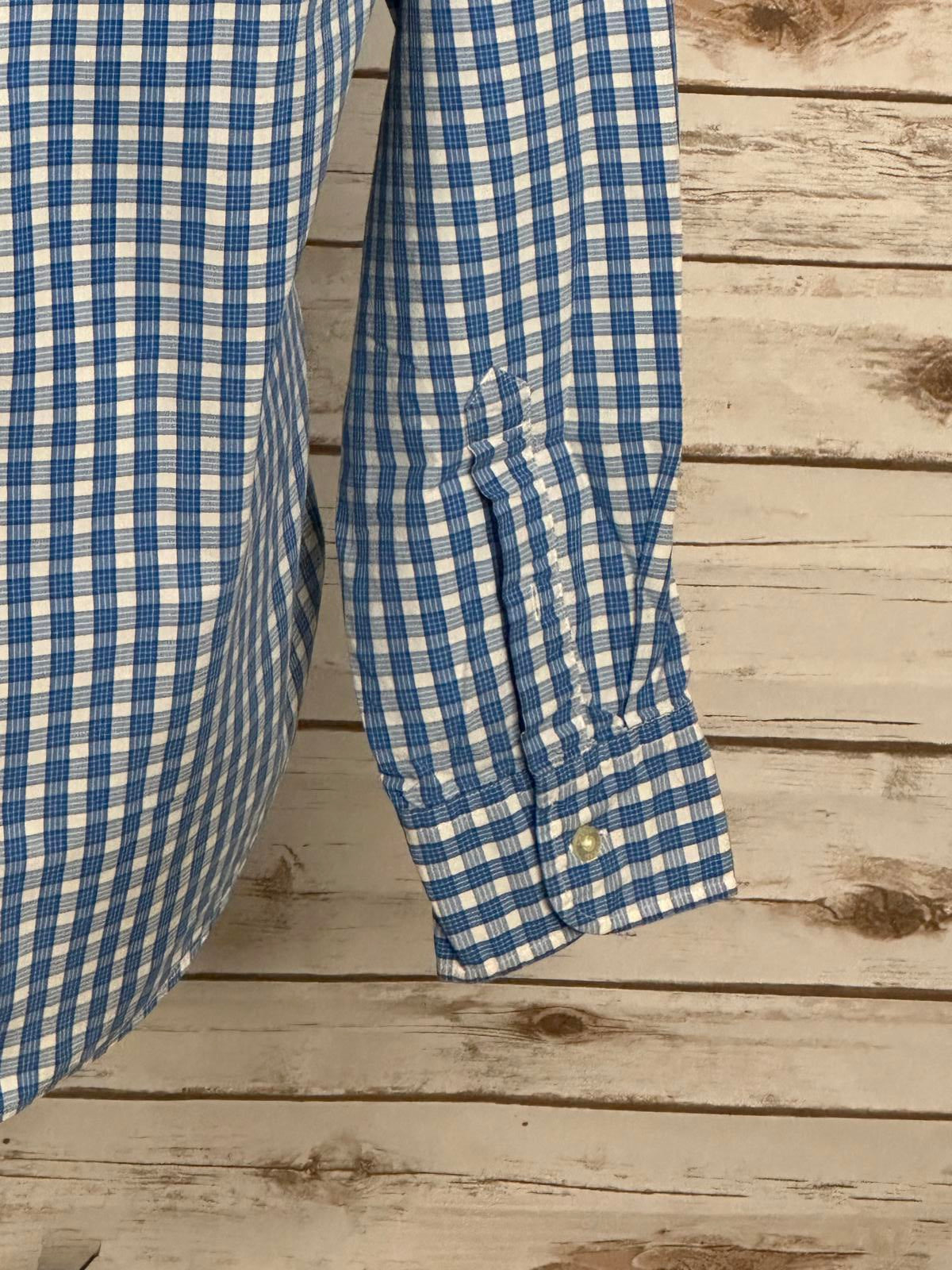 J.Crew Tailored Fit blue/white plaid washed casual button-down shirt Size Medium