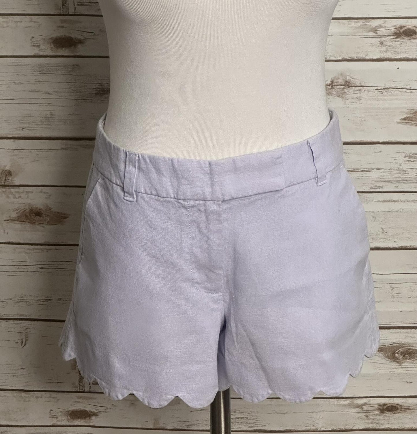 J.Crew lilac linen-cotton scalloped hem shorts Size 4 classic preppy tailored