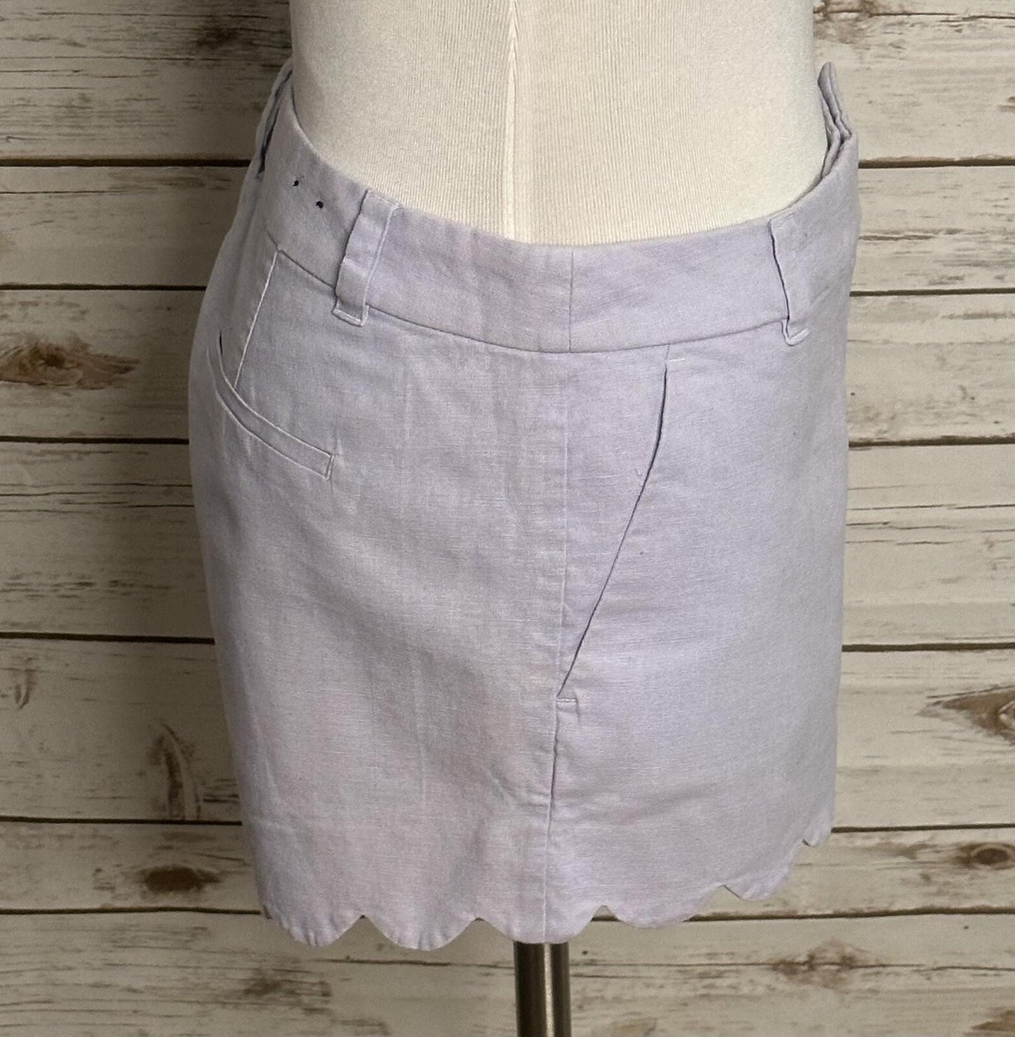 J.Crew lilac linen-cotton scalloped hem shorts Size 4 classic preppy tailored