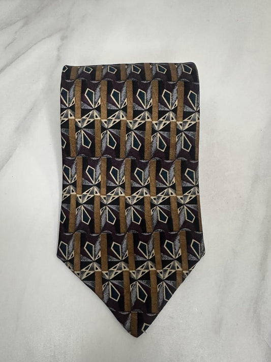 Vintage XMI multicolored geometric abstract 100% silk tie art deco made in USA