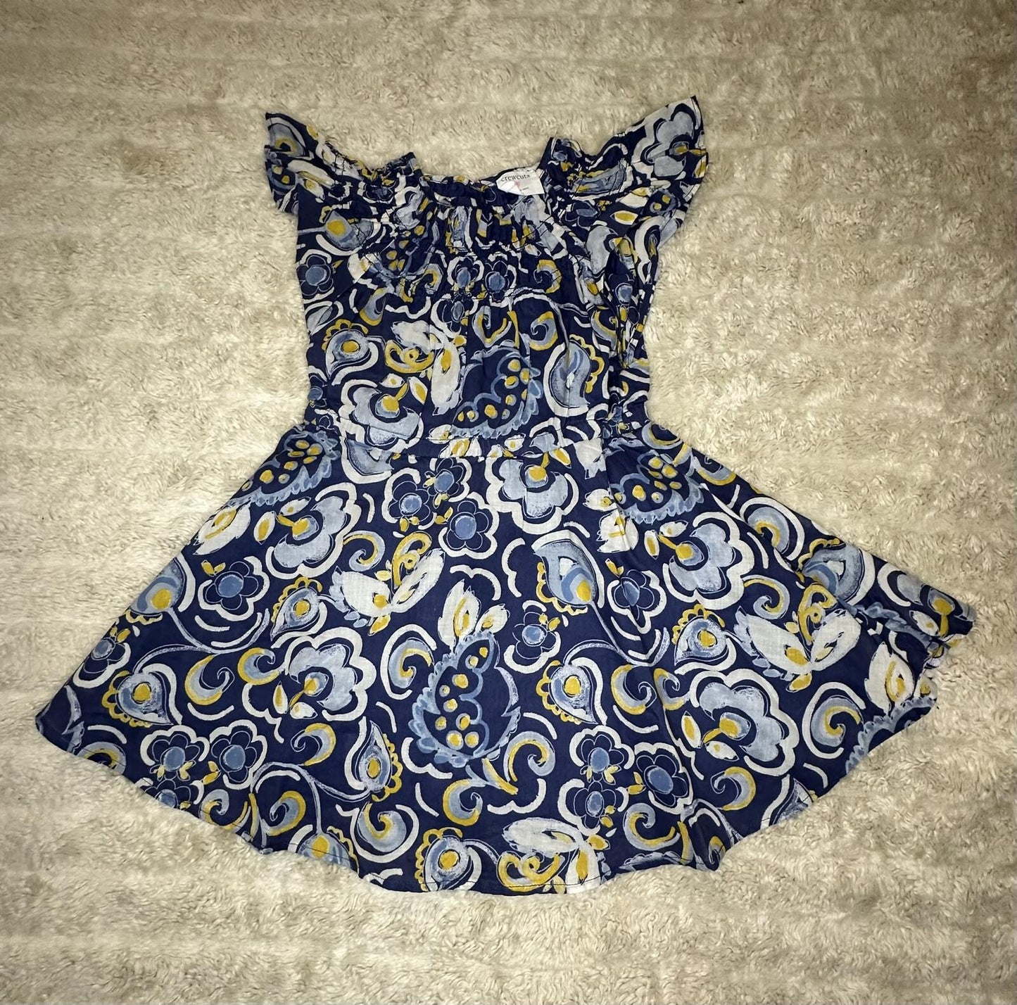J.Crew/Crewcuts blue yellow floral cotton fit & flare dress Youth 3 coastal