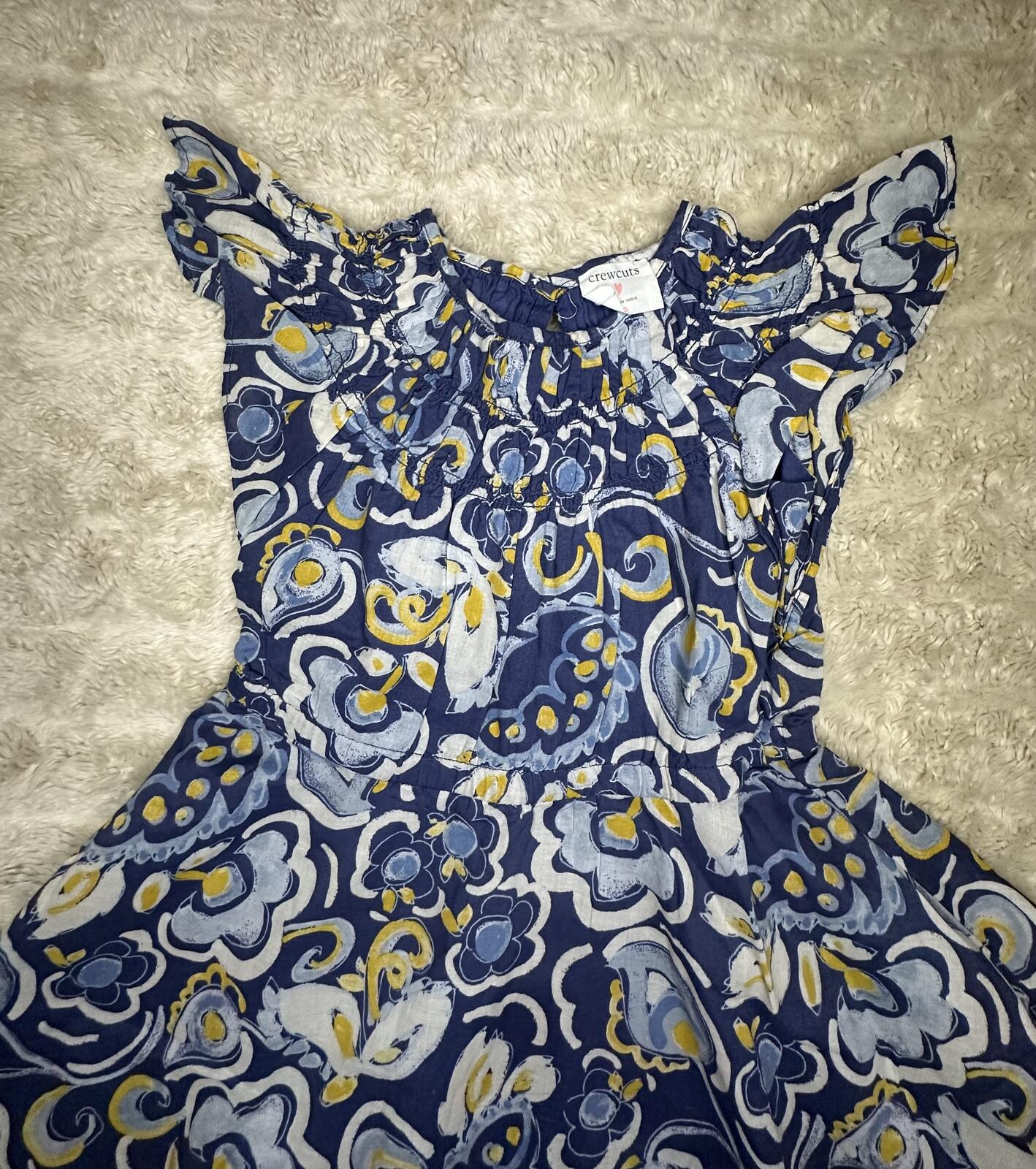 J.Crew/Crewcuts blue yellow floral cotton fit & flare dress Youth 3 coastal