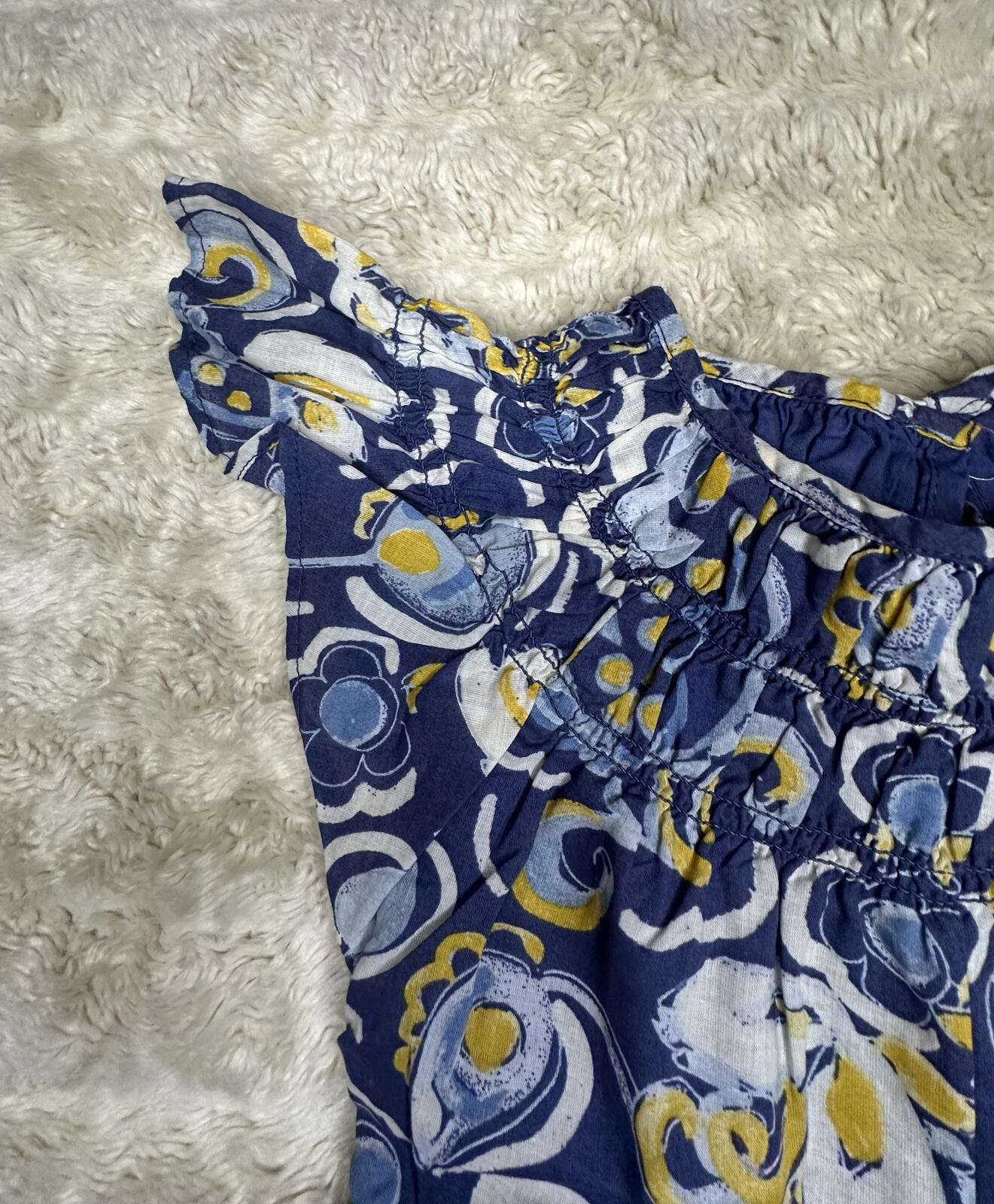 J.Crew/Crewcuts blue yellow floral cotton fit & flare dress Youth 3 coastal
