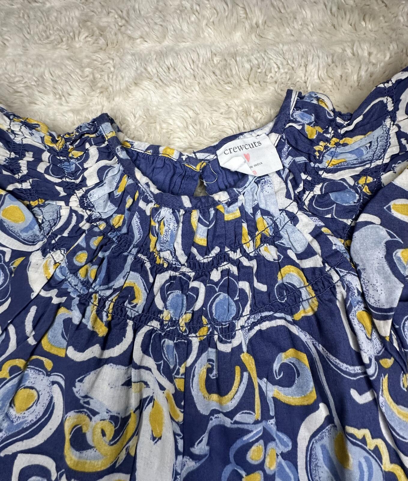 J.Crew/Crewcuts blue yellow floral cotton fit & flare dress Youth 3 coastal