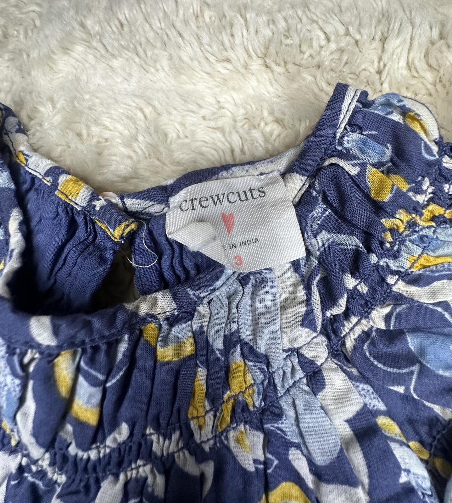 J.Crew/Crewcuts blue yellow floral cotton fit & flare dress Youth 3 coastal
