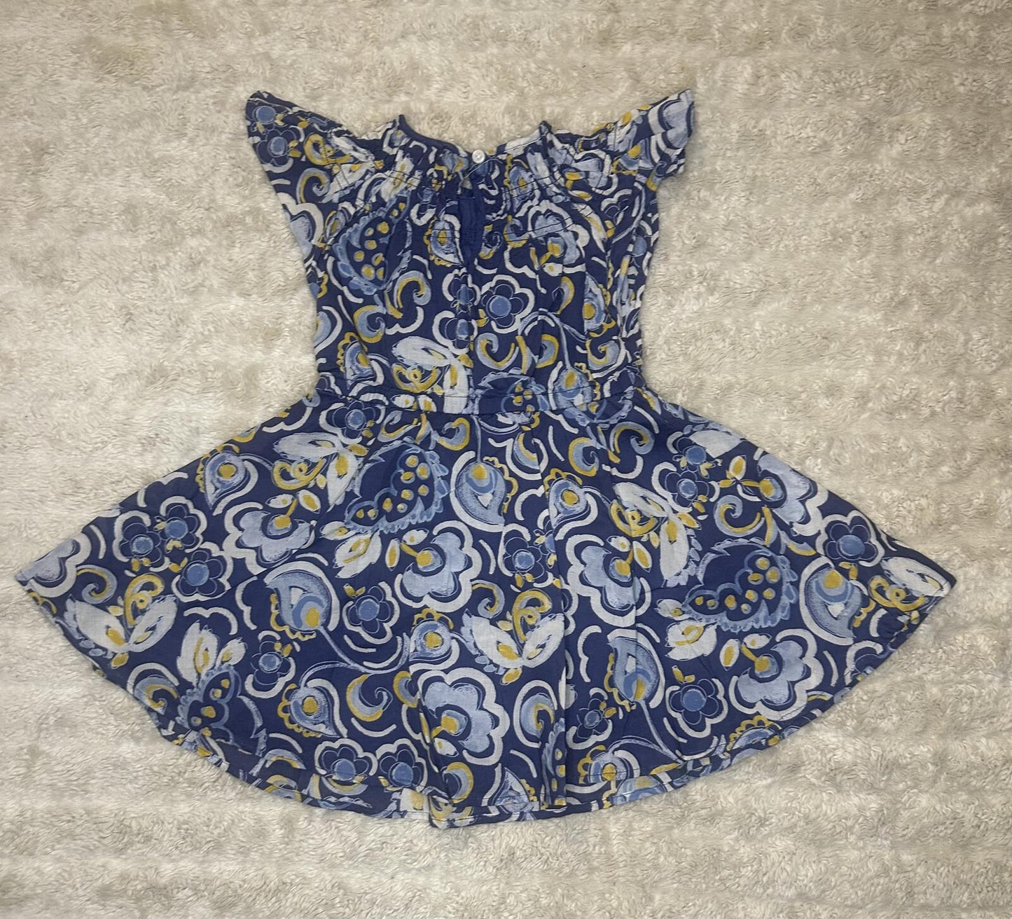 J.Crew/Crewcuts blue yellow floral cotton fit & flare dress Youth 3 coastal