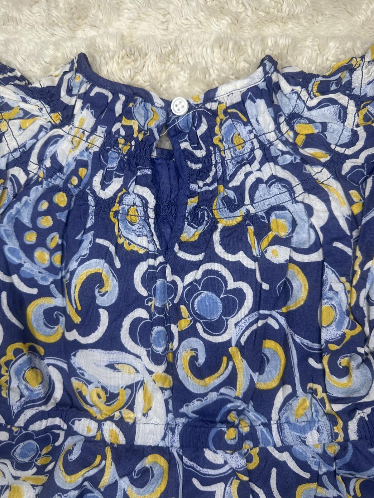 J.Crew/Crewcuts blue yellow floral cotton fit & flare dress Youth 3 coastal