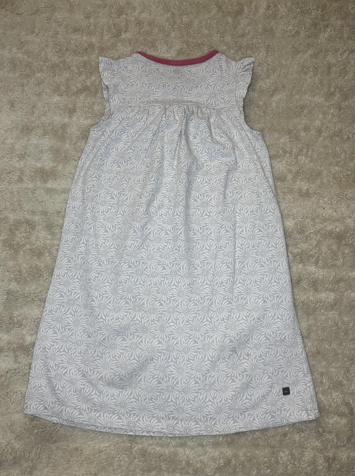 Tea Collection grey white pink floral flutter sleeve empire waist dress Size 8
