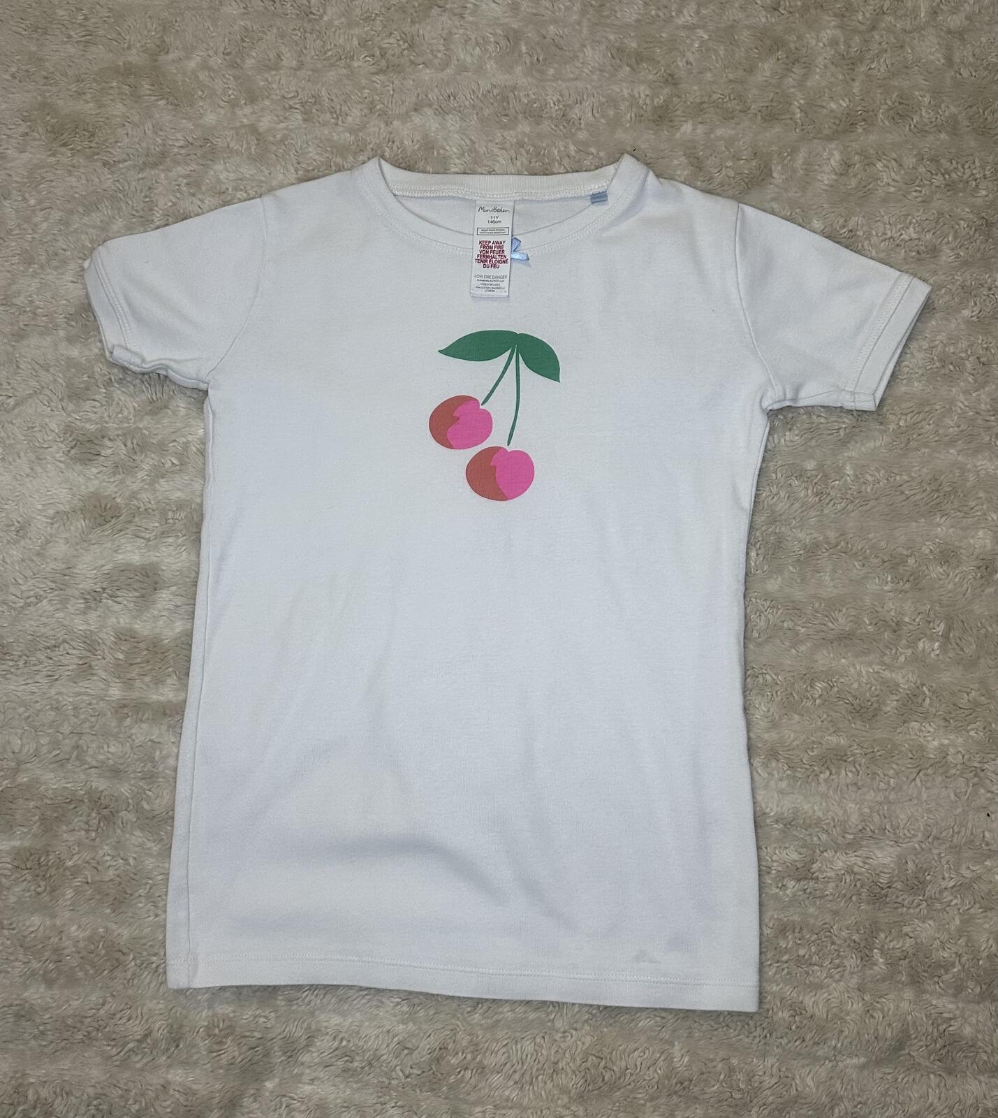 Mini Boden Girl's white cotton short sleeve cherry graphic t-shirt 11Y picnic