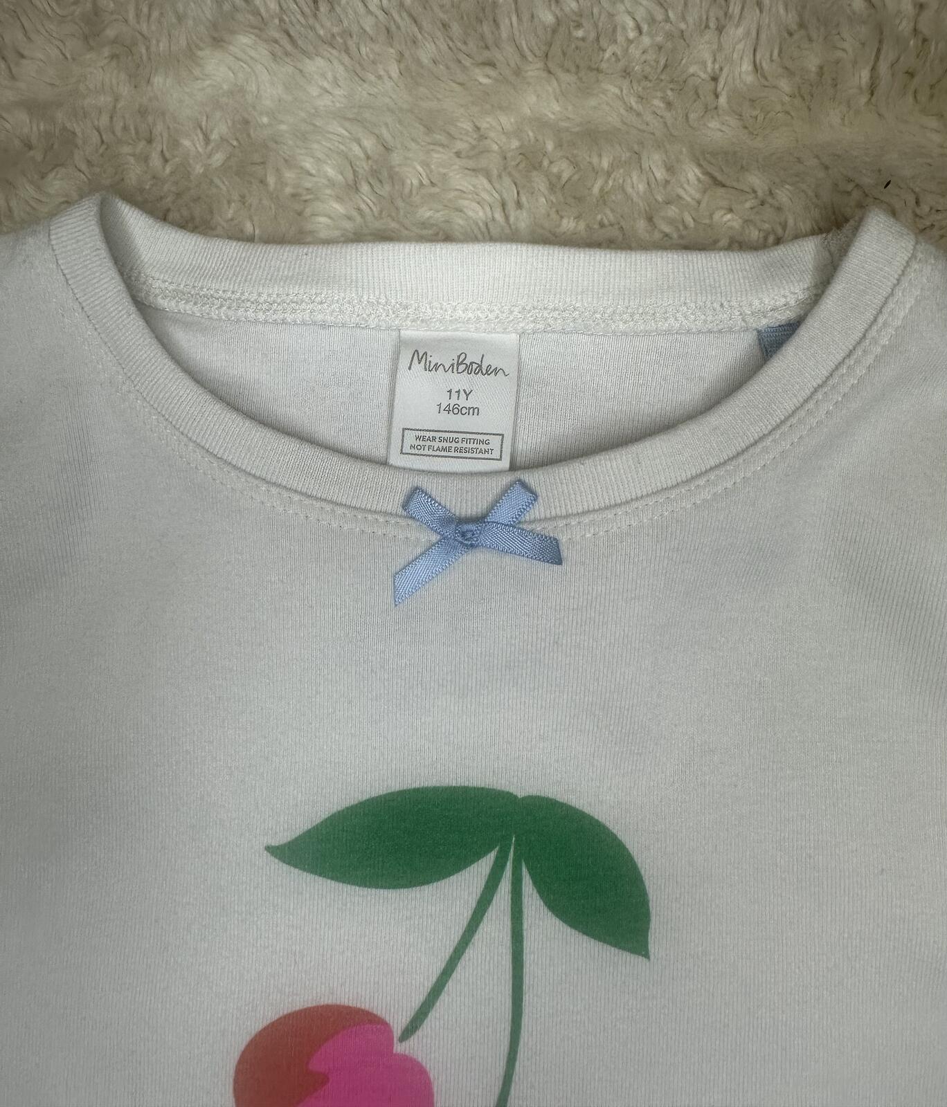 Mini Boden Girl's white cotton short sleeve cherry graphic t-shirt 11Y picnic