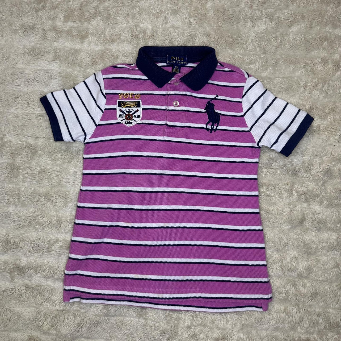 Polo Ralph Lauren Big Pony pink navy white striped polo shirt Size 4/4T preppy