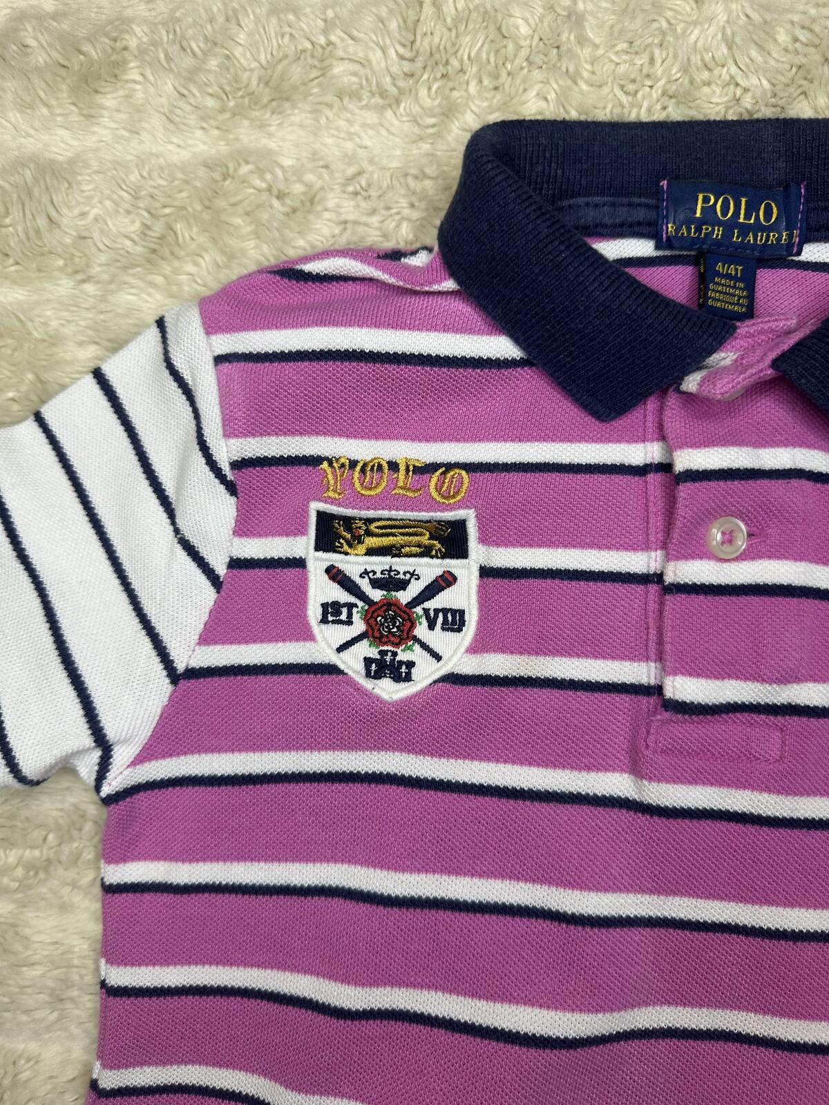 Polo Ralph Lauren Big Pony pink navy white striped polo shirt Size 4/4T preppy
