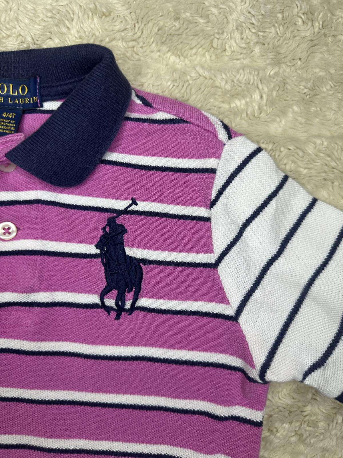 Polo Ralph Lauren Big Pony pink navy white striped polo shirt Size 4/4T preppy