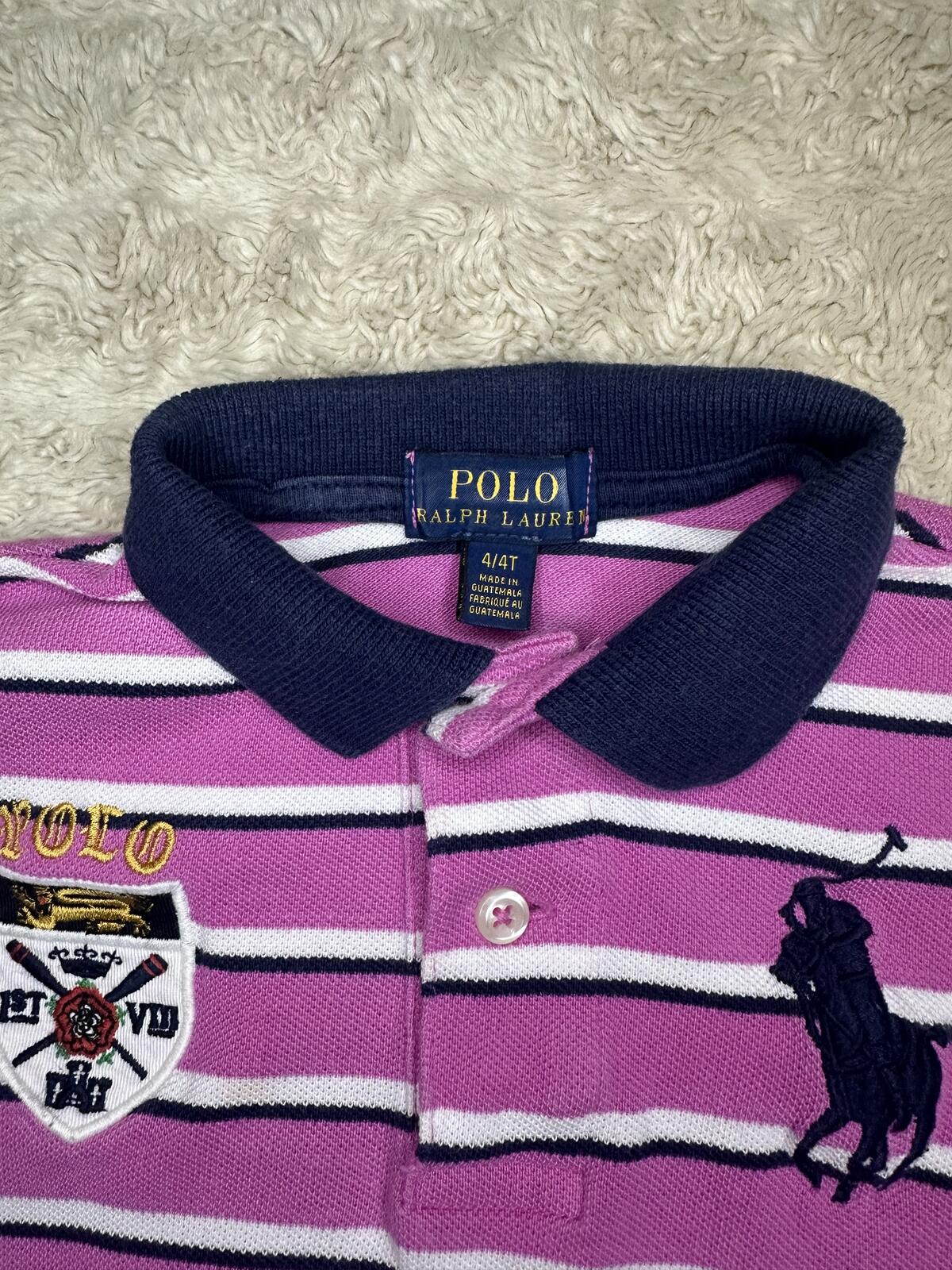 Polo Ralph Lauren Big Pony pink navy white striped polo shirt Size 4/4T preppy