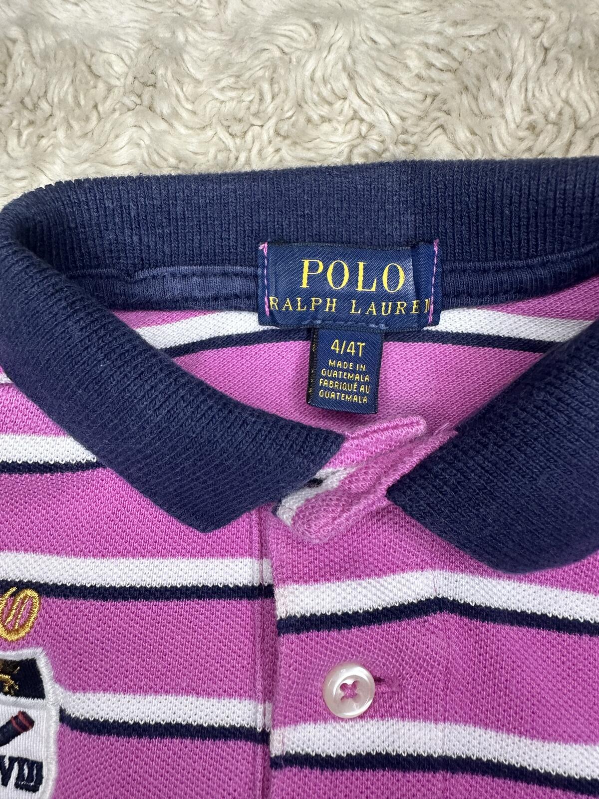 Polo Ralph Lauren Big Pony pink navy white striped polo shirt Size 4/4T preppy