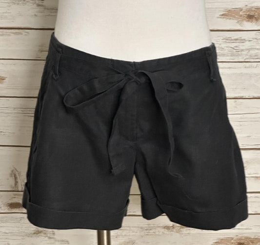 Ann Taylor LOFT black 100% linen tie-waist cuffed shorts Size 2 classic coastal