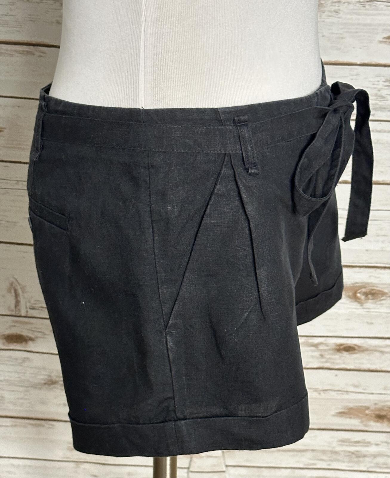 Ann Taylor LOFT black 100% linen tie-waist cuffed shorts Size 2 classic coastal