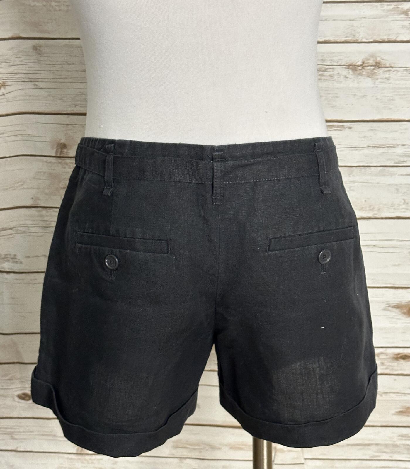 Ann Taylor LOFT black 100% linen tie-waist cuffed shorts Size 2 classic coastal