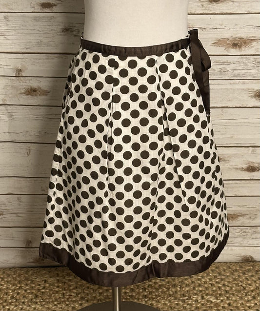 Ann Taylor Petites brown white polka-dot cotton A-line skirt 2P retro twee