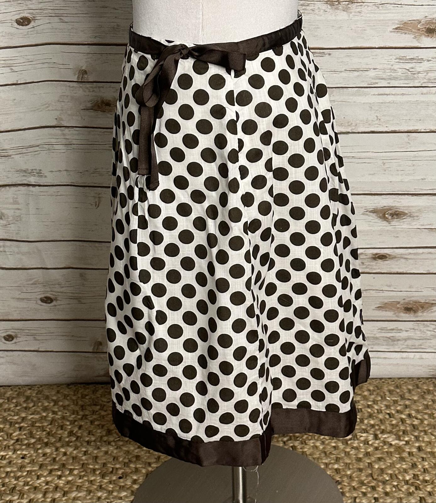 Ann Taylor Petites brown white polka-dot cotton A-line skirt 2P retro twee