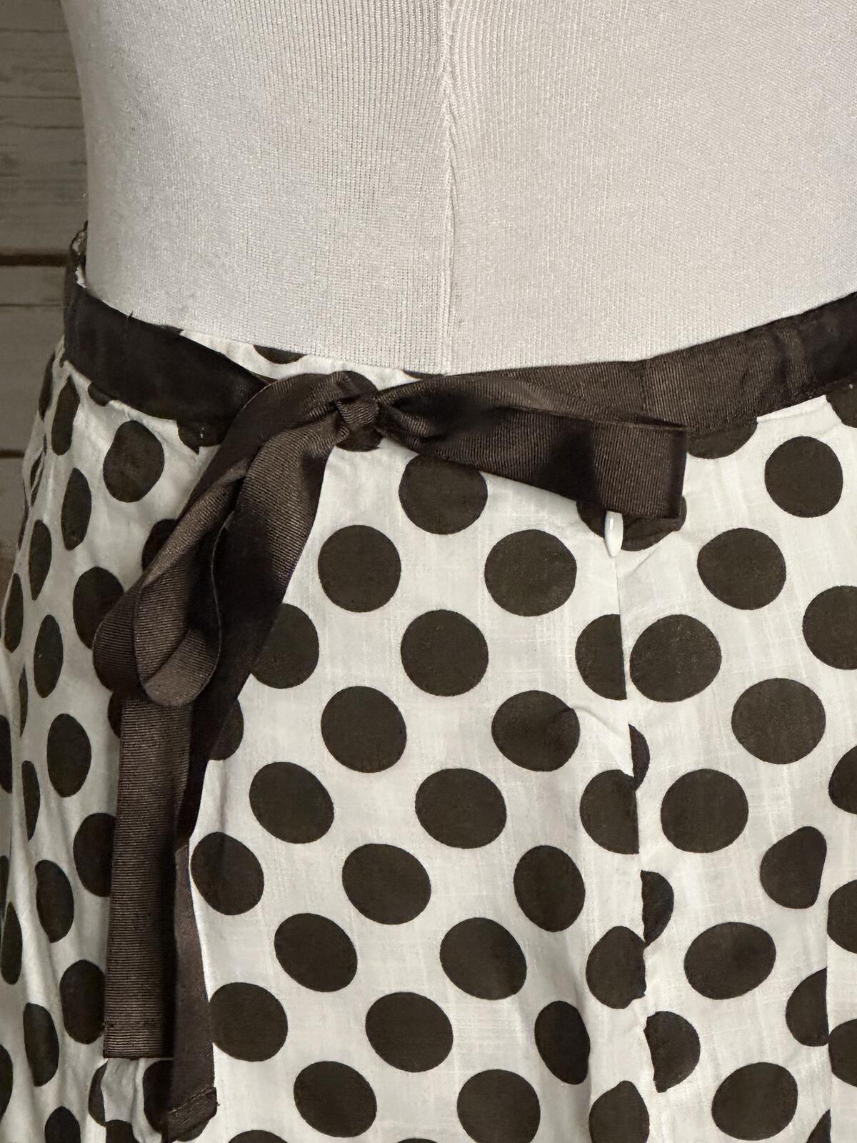 Ann Taylor Petites brown white polka-dot cotton A-line skirt 2P retro twee