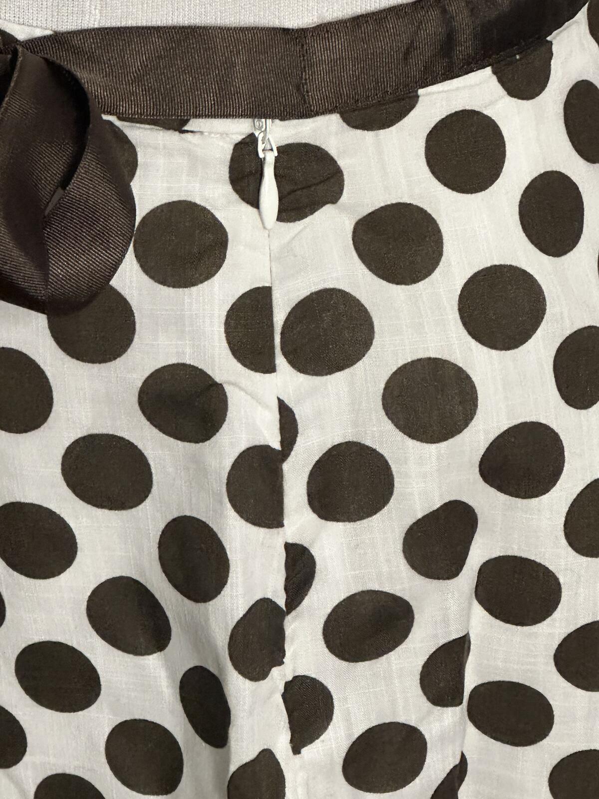 Ann Taylor Petites brown white polka-dot cotton A-line skirt 2P retro twee