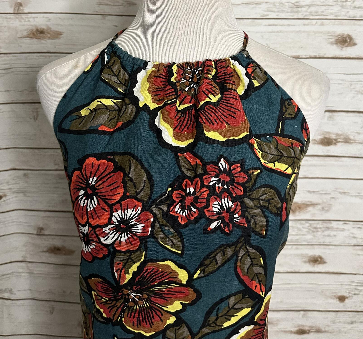 Ann Taylor LOFT teal floral linen-blend halter maxi dress XS coastal tropical