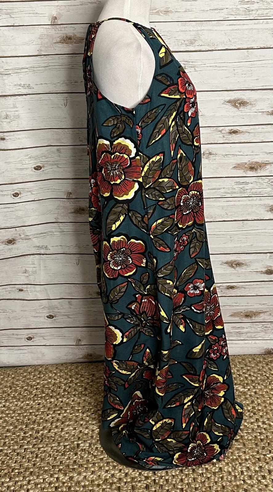 Ann Taylor LOFT teal floral linen-blend halter maxi dress XS coastal tropical