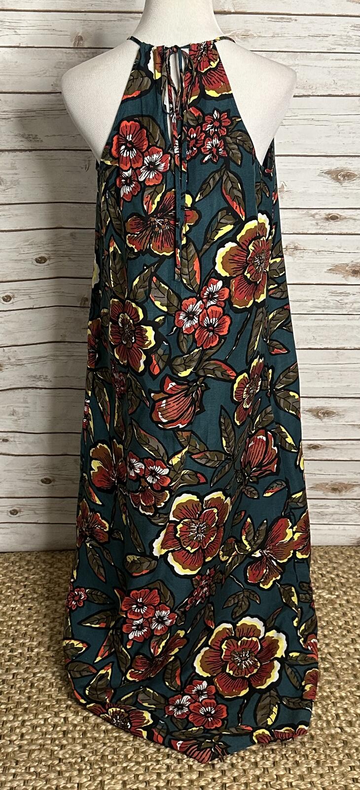 Ann Taylor LOFT teal floral linen-blend halter maxi dress XS coastal tropical
