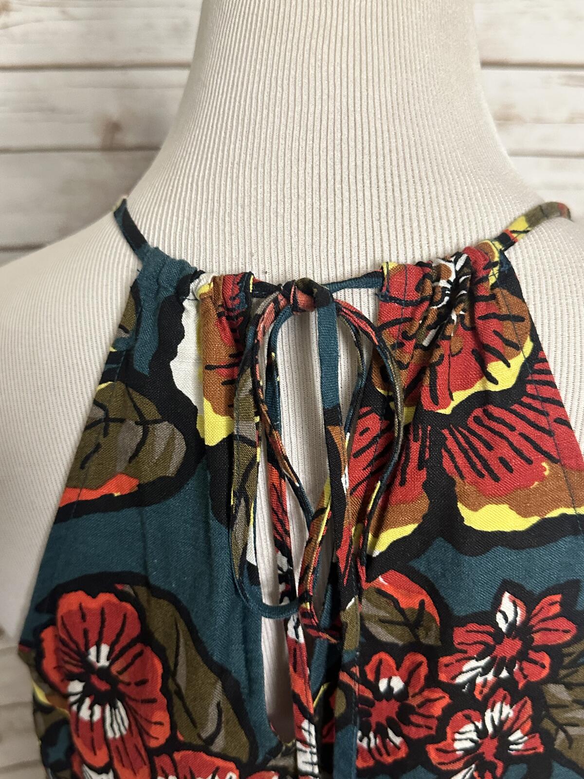 Ann Taylor LOFT teal floral linen-blend halter maxi dress XS coastal tropical