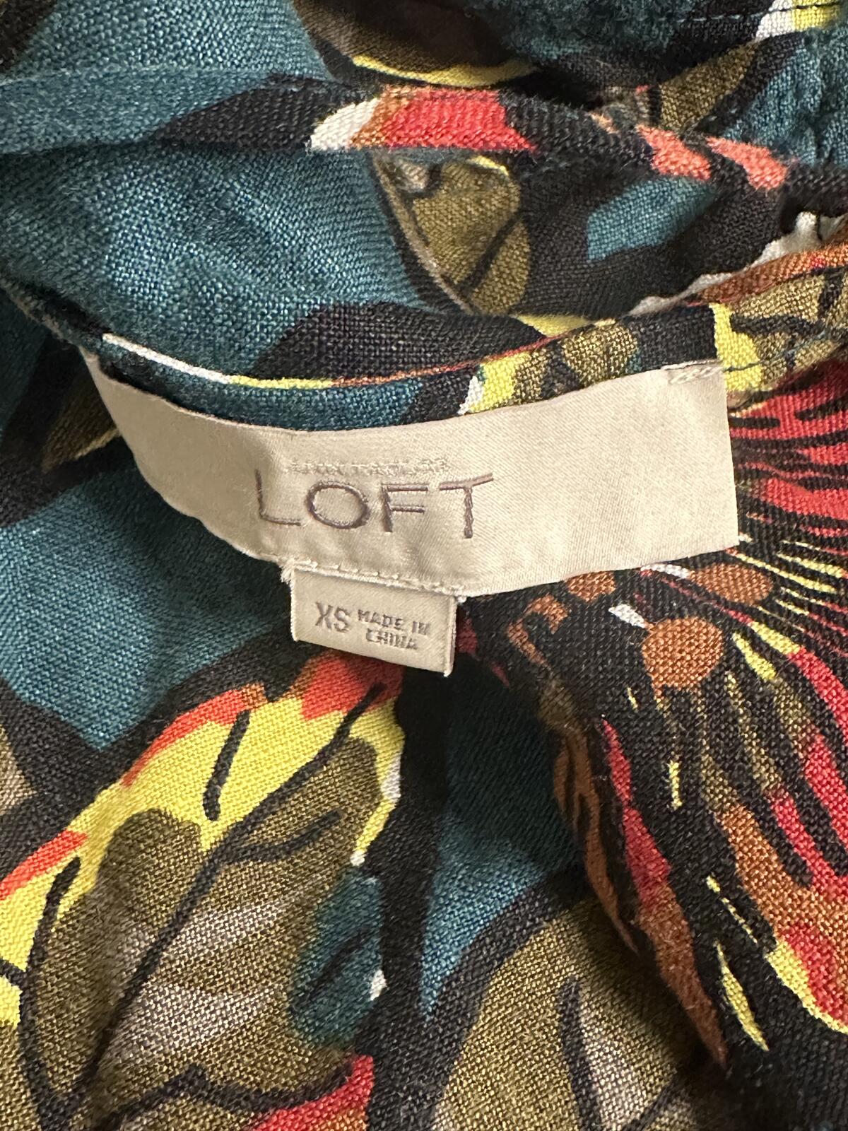 Ann Taylor LOFT teal floral linen-blend halter maxi dress XS coastal tropical