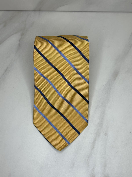 Brooks Brothers Makers yellow blue repp striped English silk-cotton blend tie