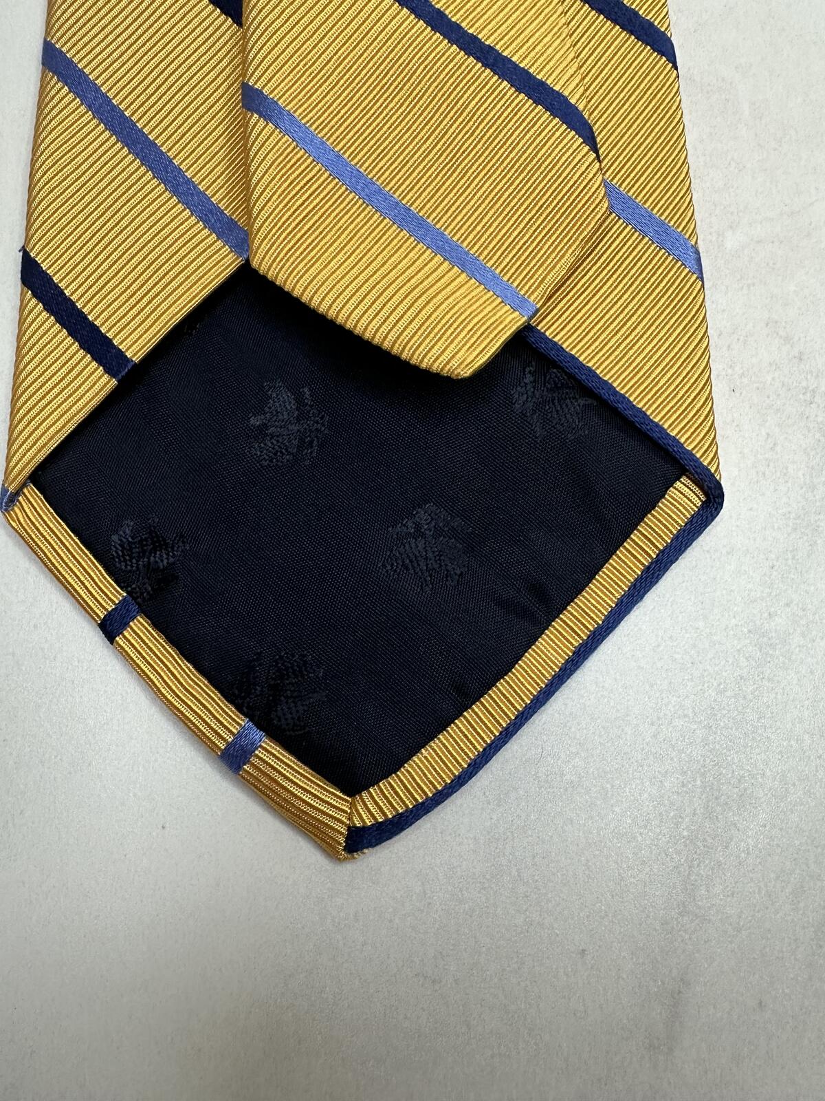 Brooks Brothers Makers yellow blue repp striped English silk-cotton blend tie