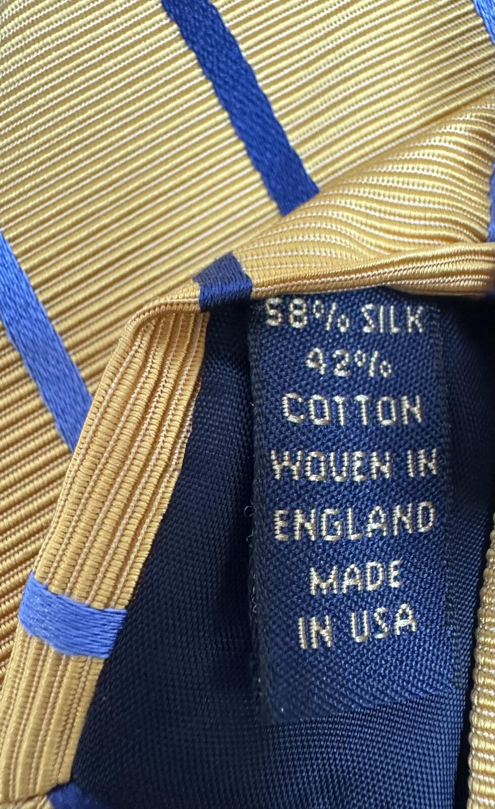 Brooks Brothers Makers yellow blue repp striped English silk-cotton blend tie