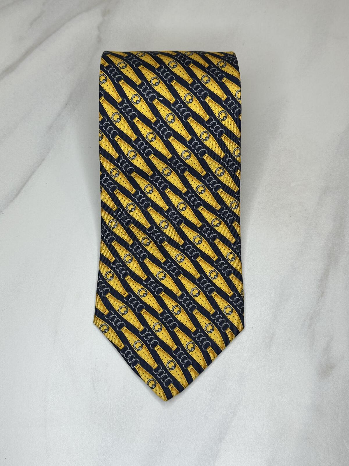 Brooks Brothers Makers gold navy horse-bit 100% silk tie preppy old money