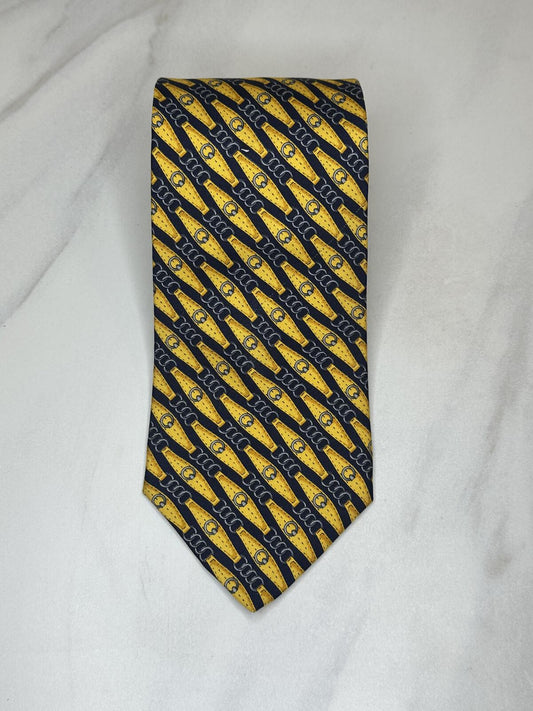 Brooks Brothers Makers gold navy horse-bit 100% silk tie preppy old money