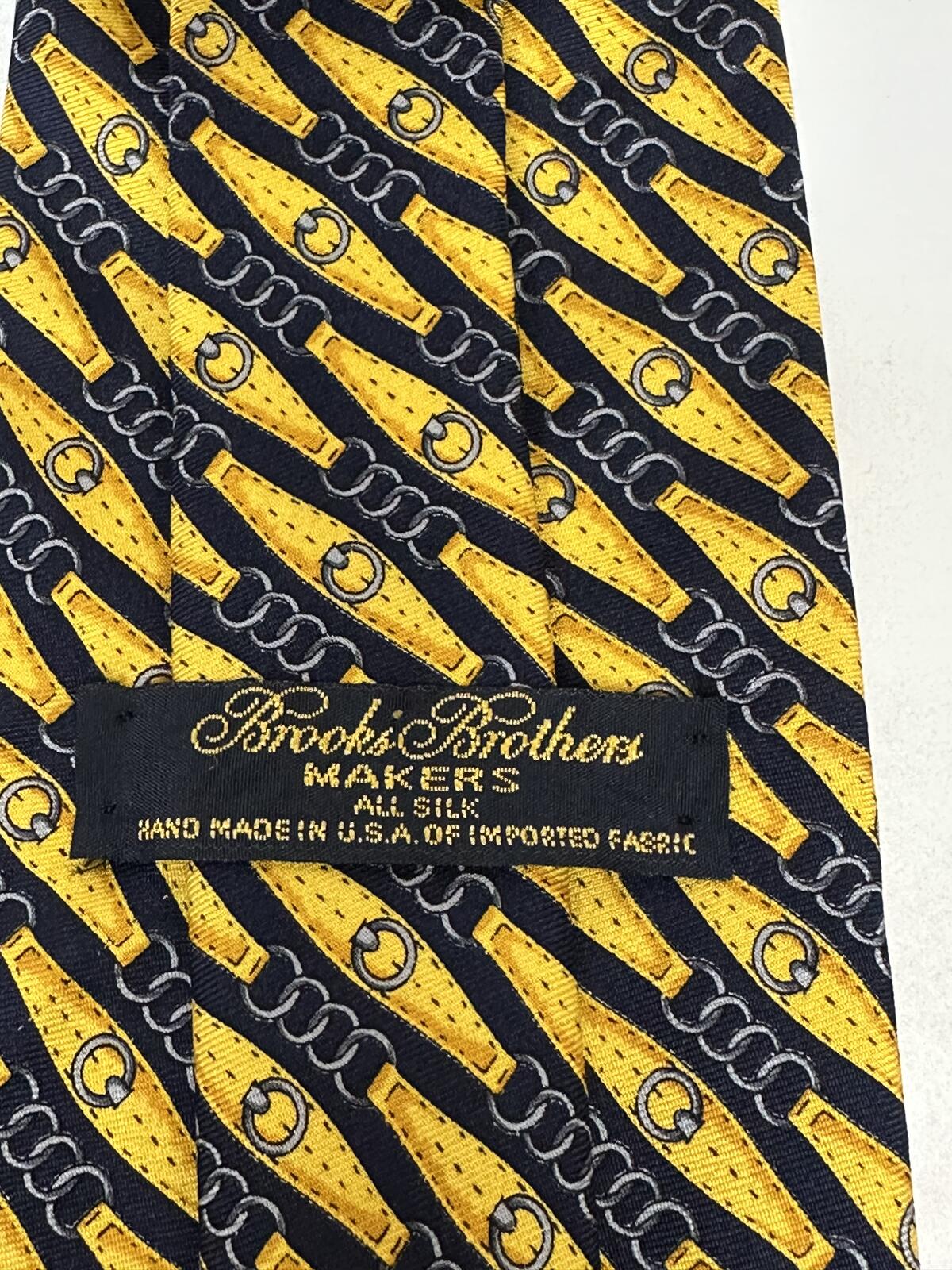 Brooks Brothers Makers gold navy horse-bit 100% silk tie preppy old money