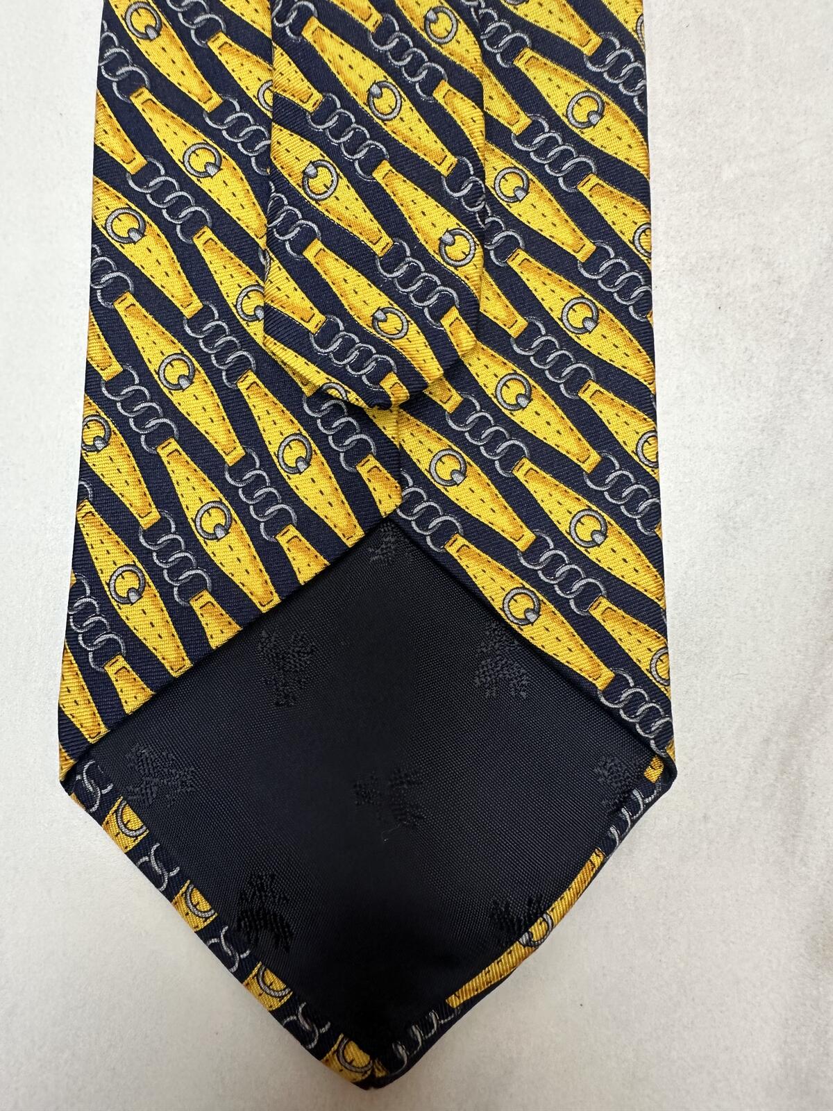Brooks Brothers Makers gold navy horse-bit 100% silk tie preppy old money