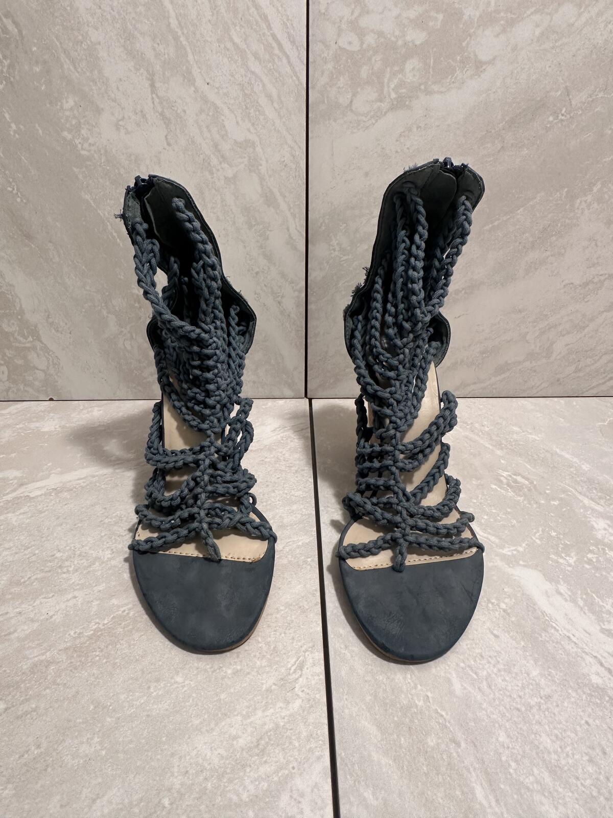 Marco Santi Naomi blue Gladiator braided strappy wedge sandals Size 8 boho chic