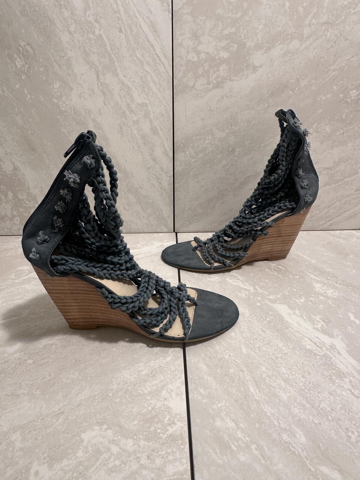Marco Santi Naomi blue Gladiator braided strappy wedge sandals Size 8 boho chic