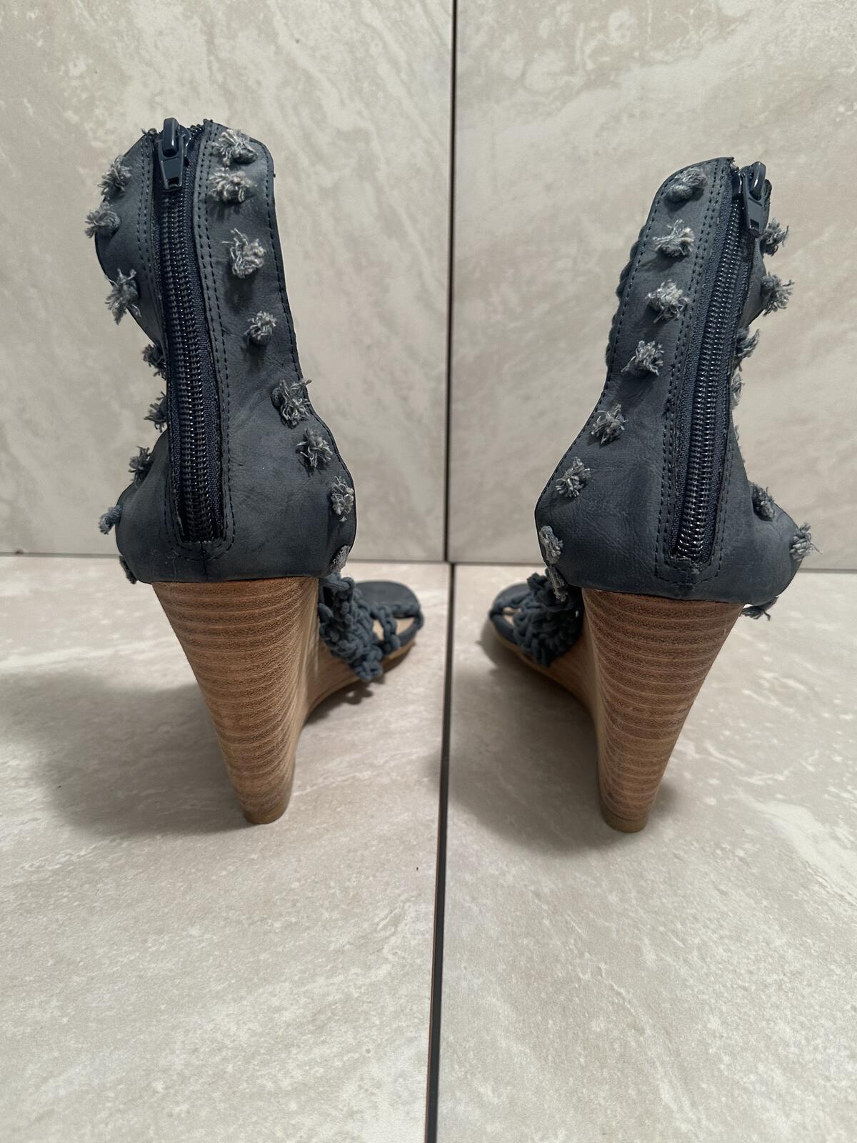 Marco Santi Naomi blue Gladiator braided strappy wedge sandals Size 8 boho chic