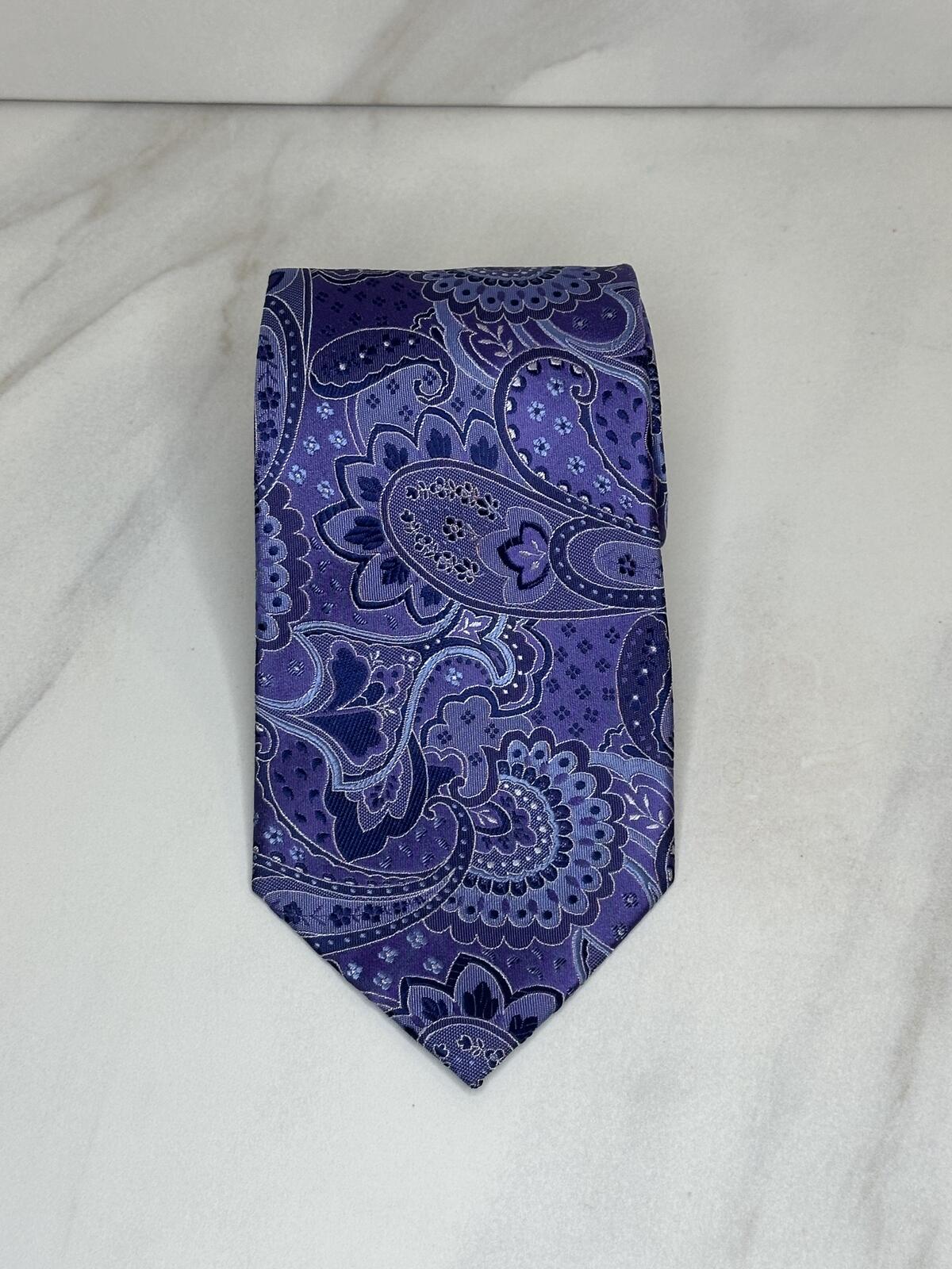 Geoffrey Beene purple floral jacquard paisley 100% silk tie old money gentlemen