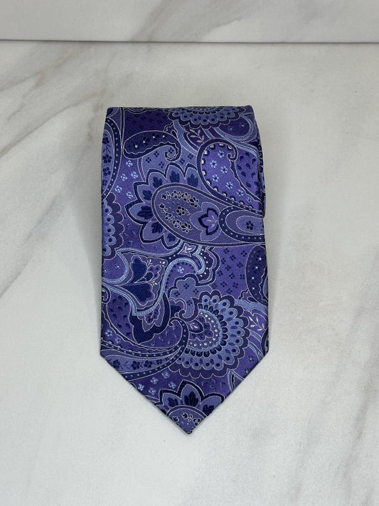 Geoffrey Beene purple floral jacquard paisley 100% silk tie old money gentlemen