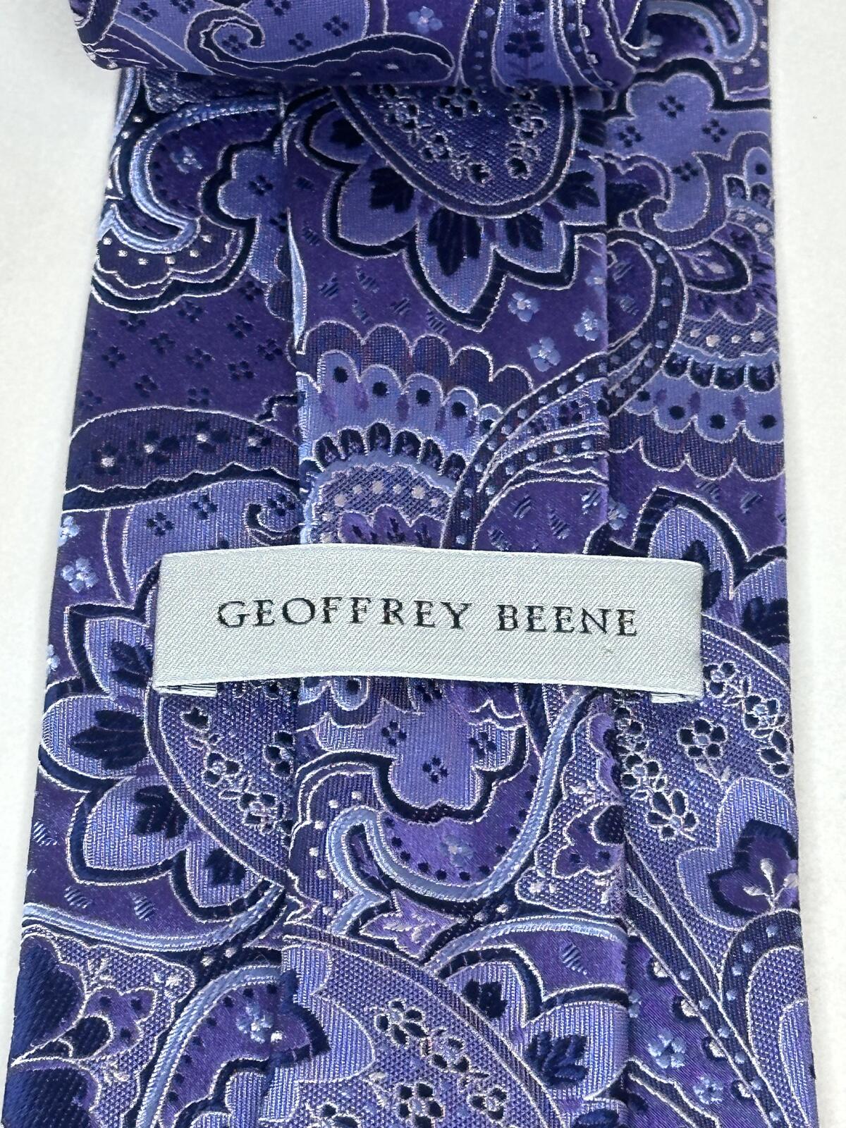 Geoffrey Beene purple floral jacquard paisley 100% silk tie old money gentlemen