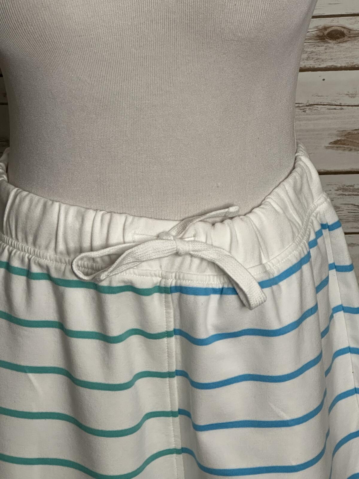 J.Crew white green blue striped drawstring knit shorts Medium coastal nautical