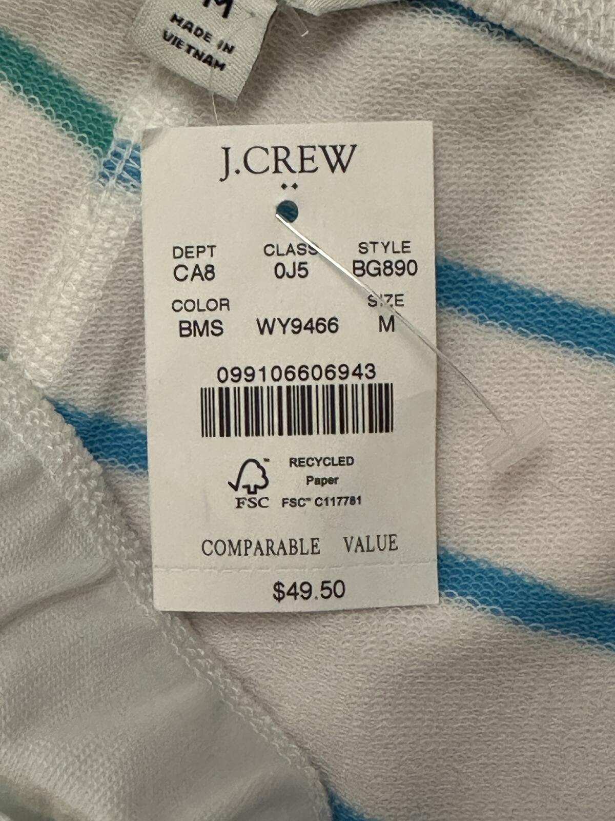 J.Crew white green blue striped drawstring knit shorts Medium coastal nautical